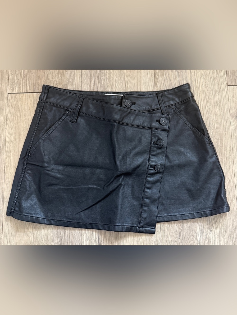 Free People We The Free Wynne Black Vegan Leather Asymmetrical Mini Skirt 25